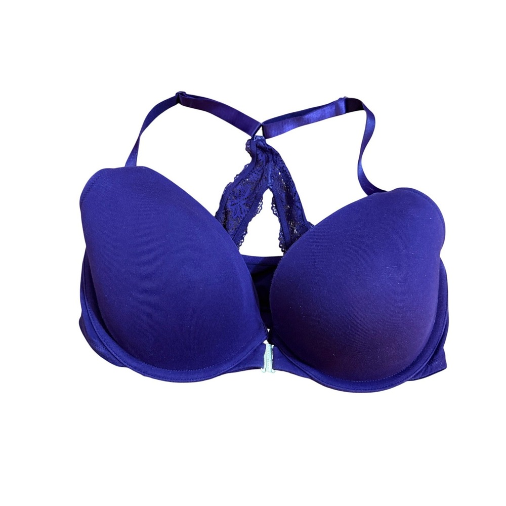 Cacique Purple Boost Plunge Front Close Lace Racerback Bra 36G